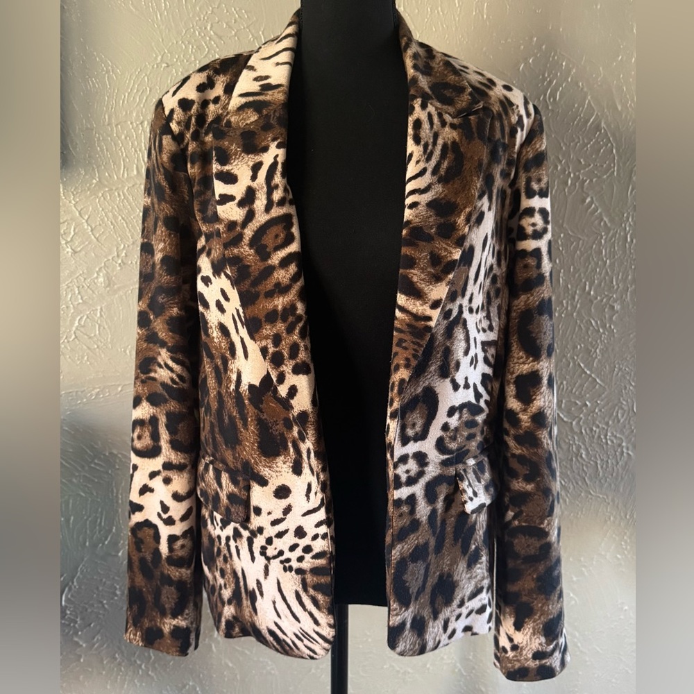 🐆Leopard Print Open-Front Blazer Jacket Brown & Black🐆 by Investments ~12